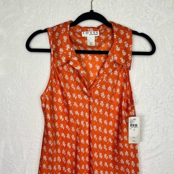 Josie By Natori Vintage 90s Collared Slip Dress Maxi Orange Floral NWT Small - Picture 8 of 13